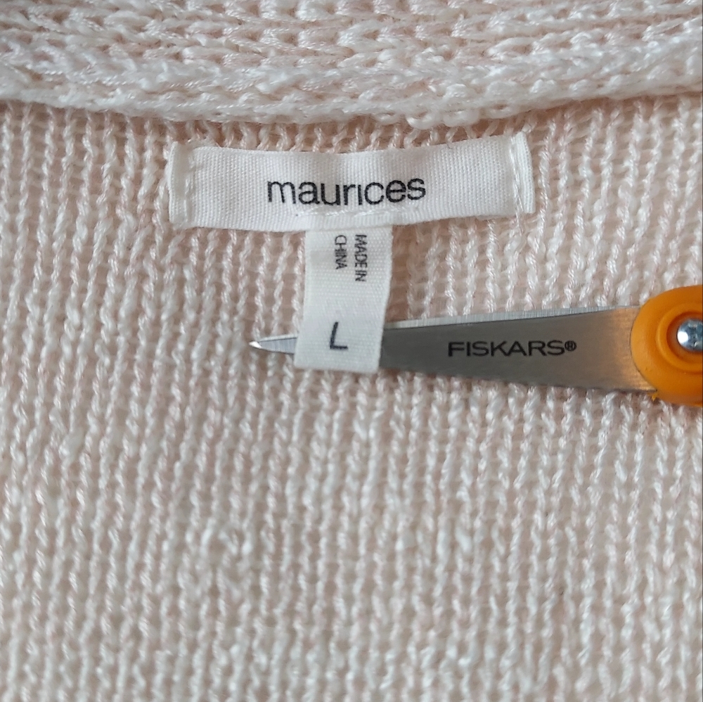 * Maurices Soft Ivory, Peach,Orange, Open Front Cardigan Sweater Size L Like New - Picture 5 of 7